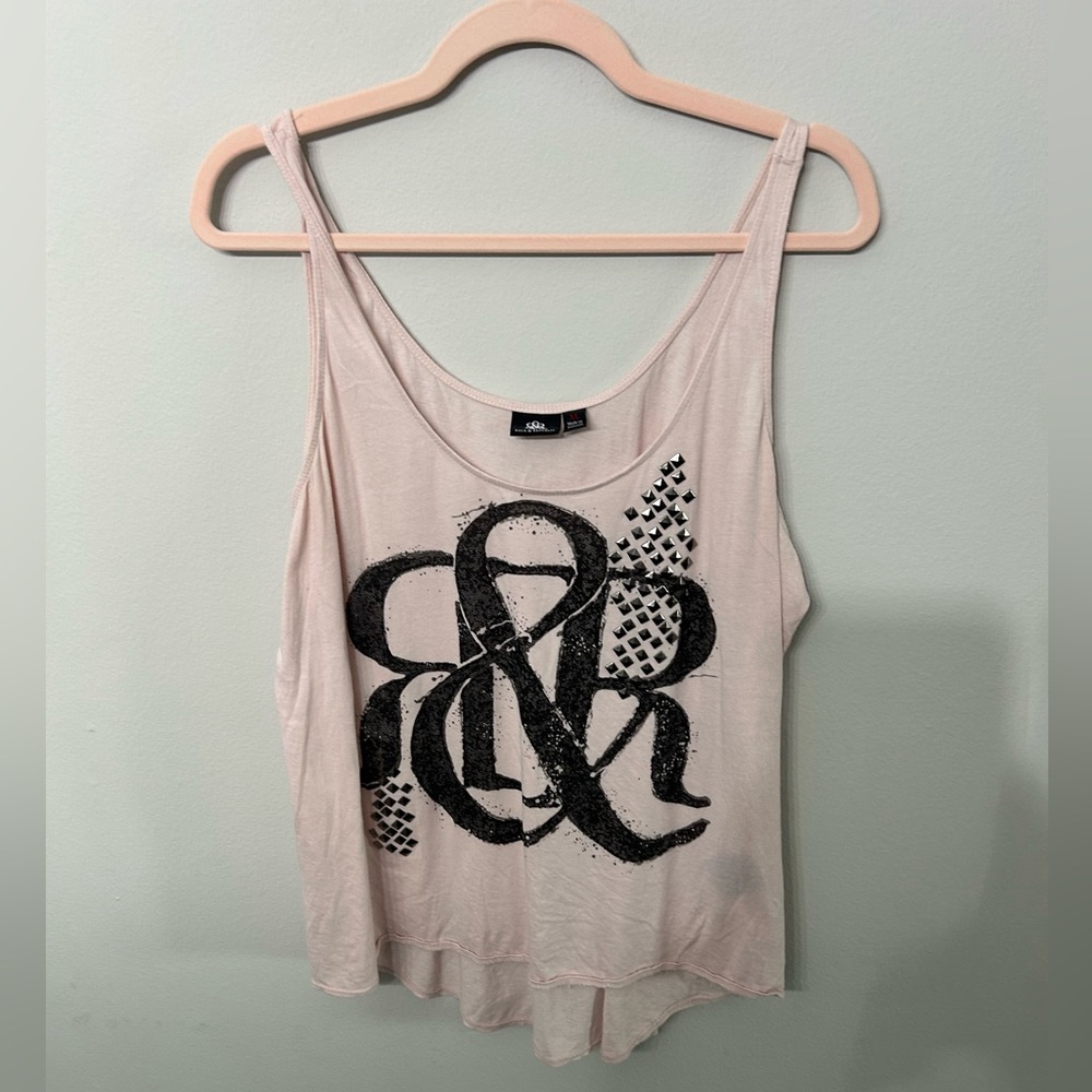 Scene Weaver Light Pink Scoop Neck Tank with Black Graphic